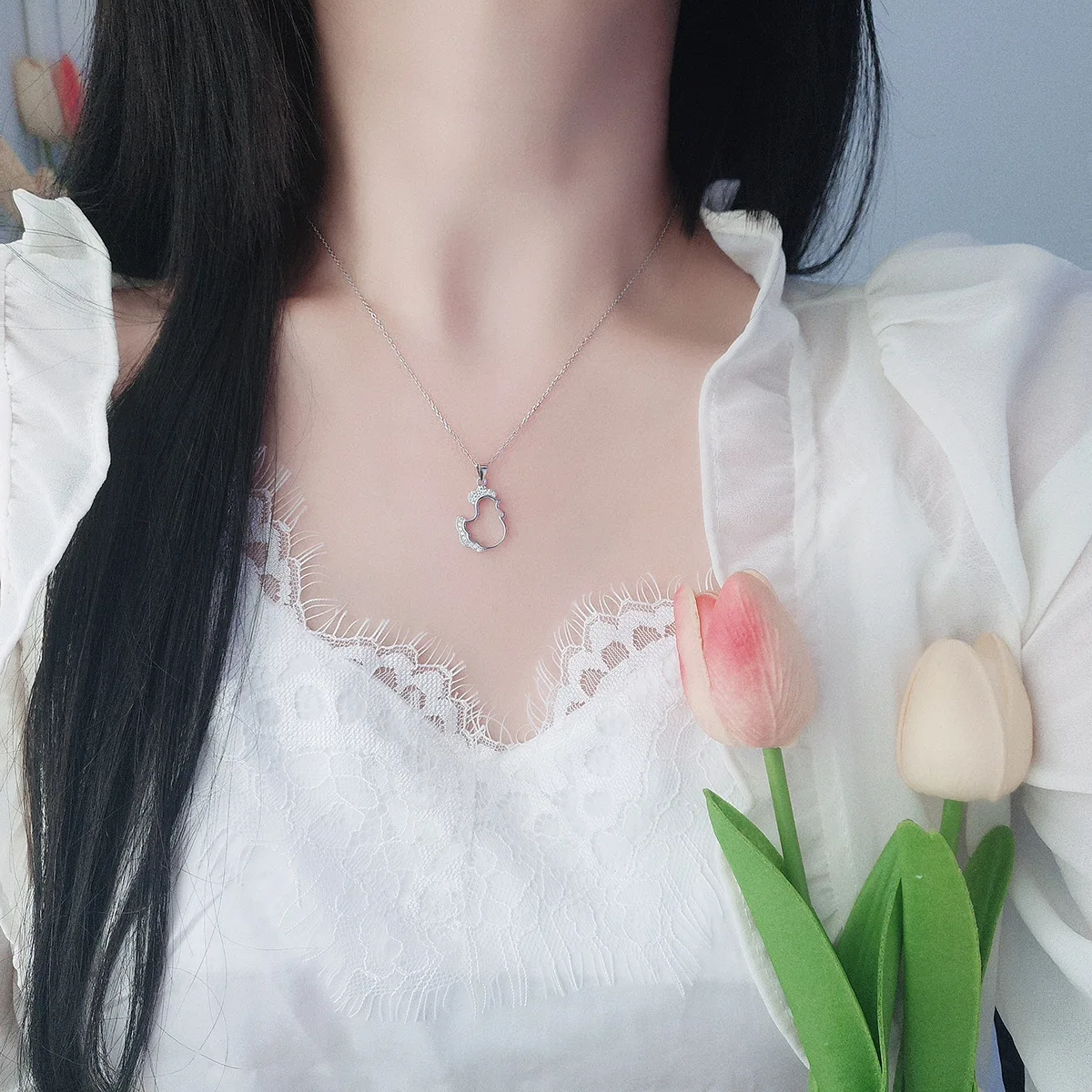 Уникальное ожерелье с курицей из стерлингового серебра S925 Женская цепочка до