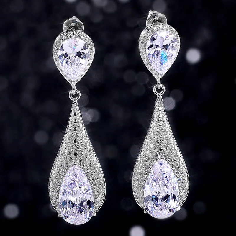 

2022 New Trend Women Earring AAA Water Drop Cubic Zirconia Crystal Aesthetic Bridal Wedding Dangle Earrings Luxury Jewelry Gifts