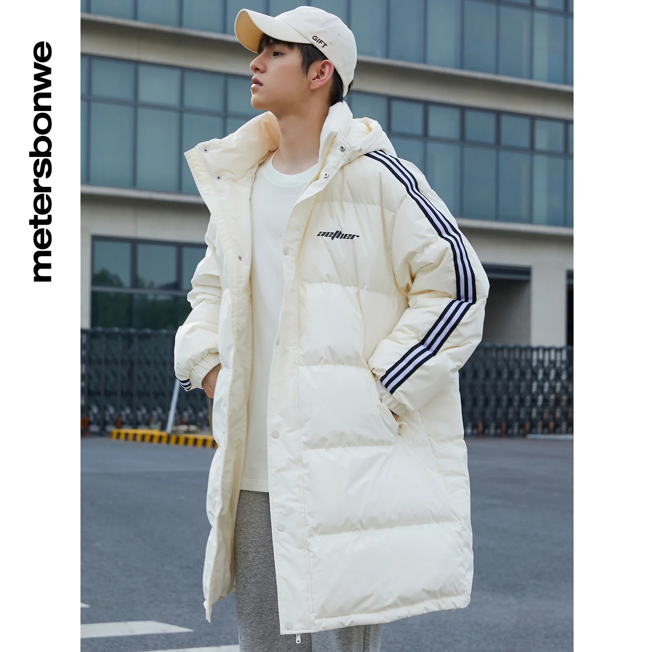 Metersbonwe Sport Down Jacket Men Winter Warm 80% Gray Duck Down Hooded Couple Anti-snow Medium Length Warm Down Coat Women