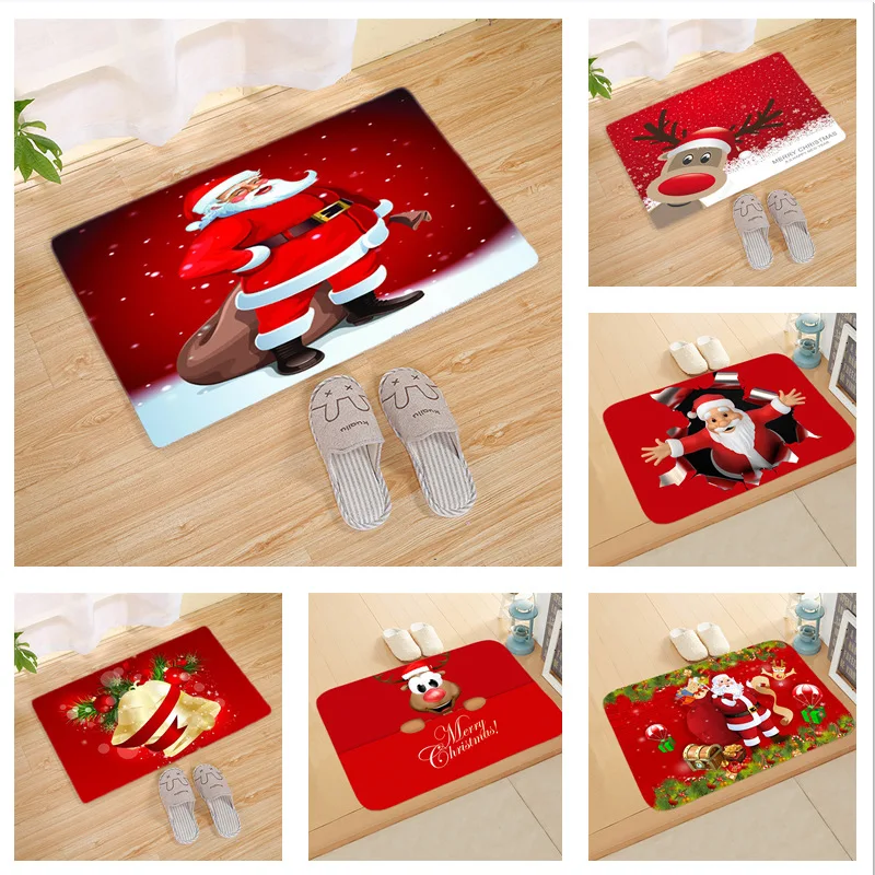 

Merry Christmas Theme Door Bath Mat Kitchen Mats Xmas Bedroom Entrance Doormat Living Room Carpet Bathroom Non-Slip Entrance Rug