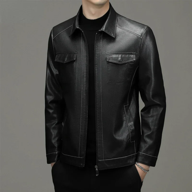 Куртка мужская из натуральной кожи свободная повседневная одежда для мужчин