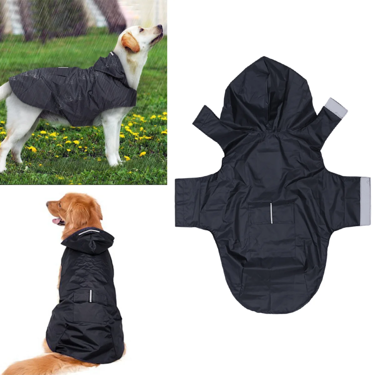 

Reflective Hooded Pet Dog Raincoats Big Dogs Waterproof Clothes Dog Raincoat Puppy Poncho(Black,4XL) Supplies