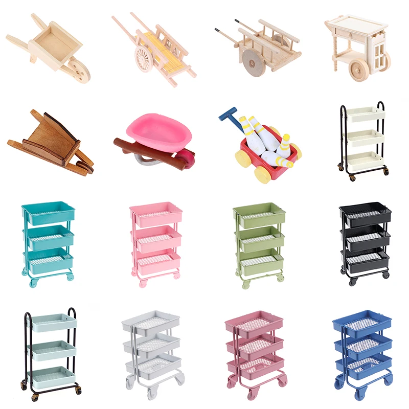 

Dollhoues Simulation Pulling Cart Handcart Model Accessories Toys Mini Cute Dollhouse Miniature Wooden