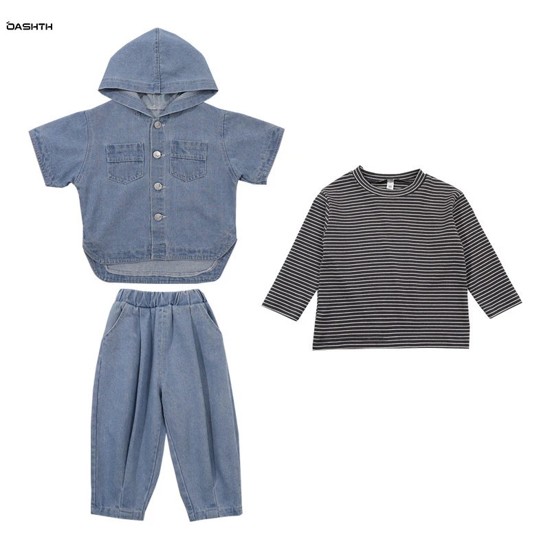 

OASHTH Girls suit children's clothing spring and autumn new three-piece baby girl fashionable denim set