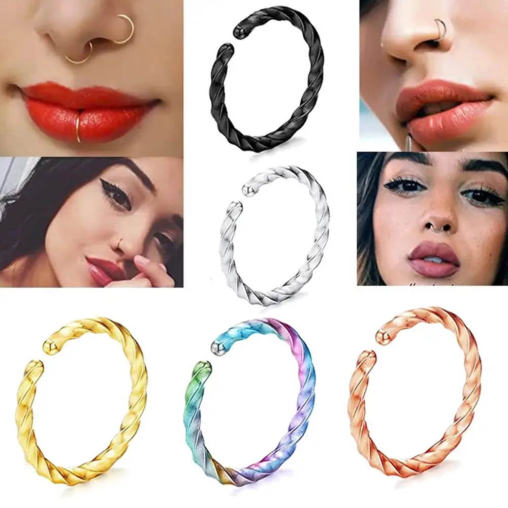 

Ladies Fashion Design Round Opening Stainless Steel Fake Pierced Twist Type Nose Ring Accessories Body Piercing Popular Jewelry