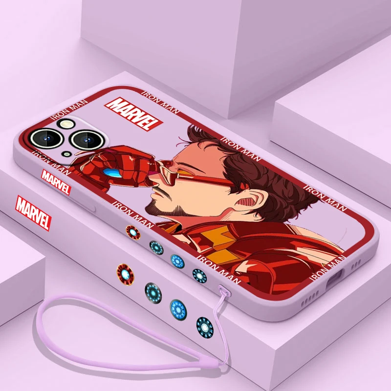 

Cool Iron Man Avengers Logo Apple iPhone Case For 14 13 12 11 Pro Max Plus XS XR X 8 7 SE 2 3 Liquid Left Rope Color Cover