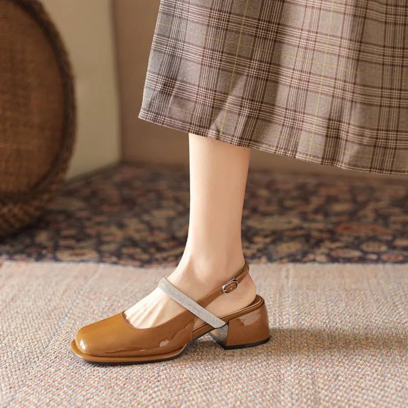 

Сандалии женские на толстом каблуке, Классические Туфли Мэри Джейн с квадратным носком, с бриллиантами, новый дизайн 2022