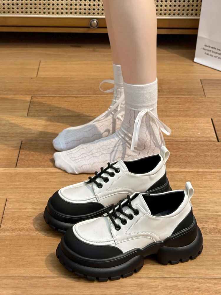 

Туфли-оксфорды женские в британском стиле, повседневные кроссовки, платформа, плоская подошва, без застежки, лоферы, кожаные, в стиле преппи, осень