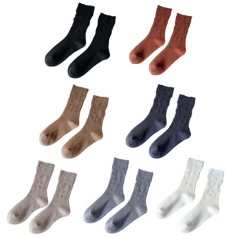 

Women's Ripped Destroyed Socks Colorful Combed Cotton Fun Personality Fashion Summer Calf High Socks