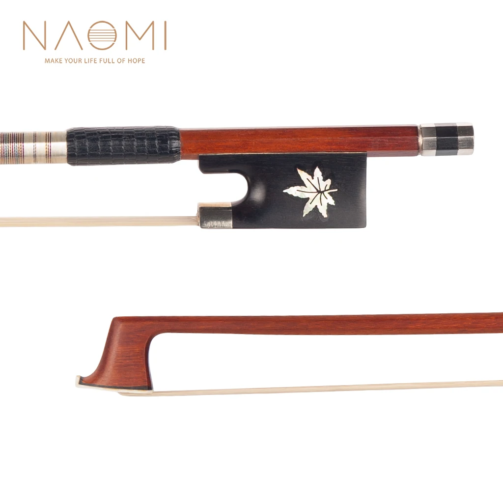 NAOMI Master Pernambuco Bow 4/4 Violin Bow Octagonal Stick White Horsetail W/ Maple Leaf Pattern Ebony Frog Fast Response