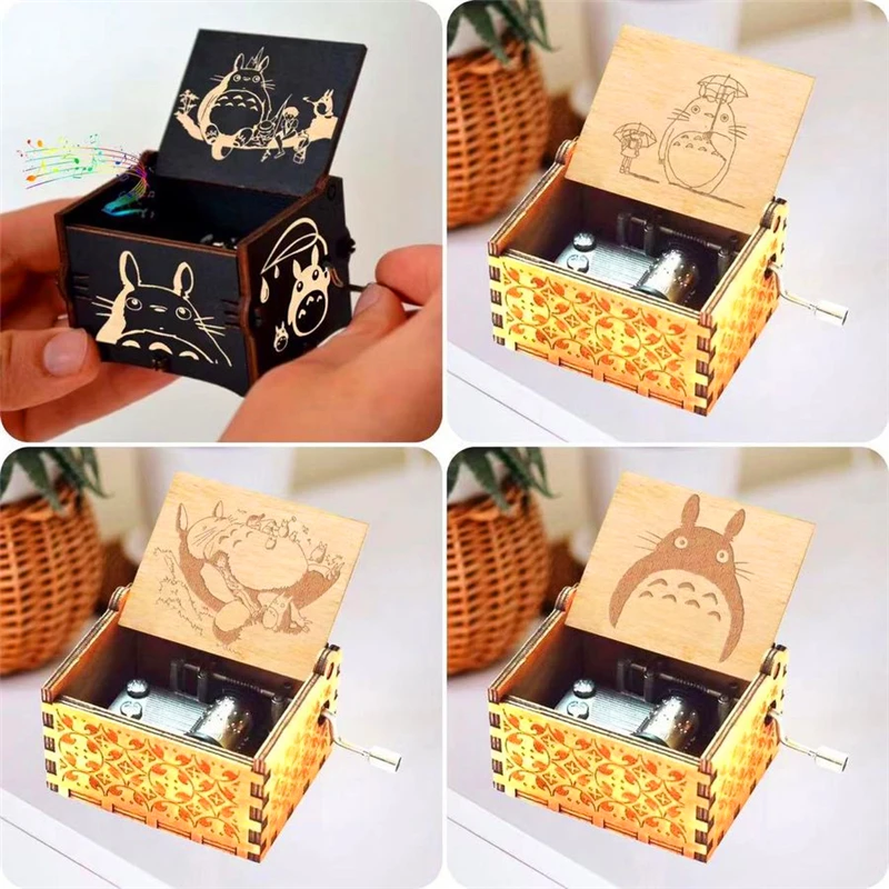 

New Totoro Music Box Wooden Hand-cranked Music Box Classic Anime Valentine's Day Christmas Gift Birthday Present for Children