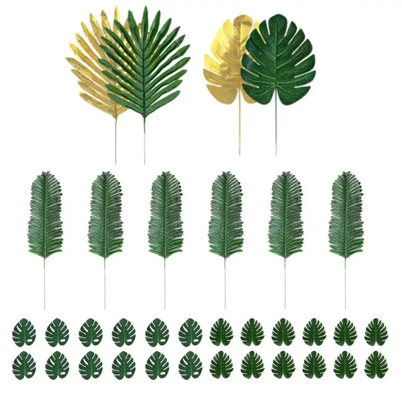 

Jungle Leaves Golden Green Faux Monstera Leaves With Stems Simulation Safari Leaves For Hawaiian Luau Party Jungle Beach Theme