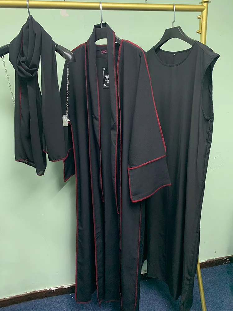 Stitching Abaya Set 4 Piece Abayas for Women 2023 Dubai Muslim Islamic Women Clothing Khimar with Long Inner Dress Hijab Belt
