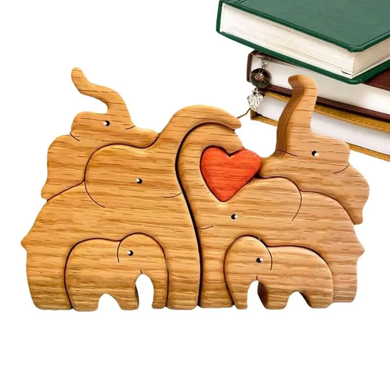

Семейное украшение, деревянная статуя слона, серия украшений, семейный слон в форме сердца, украшение из массива дерева, поделки для дома