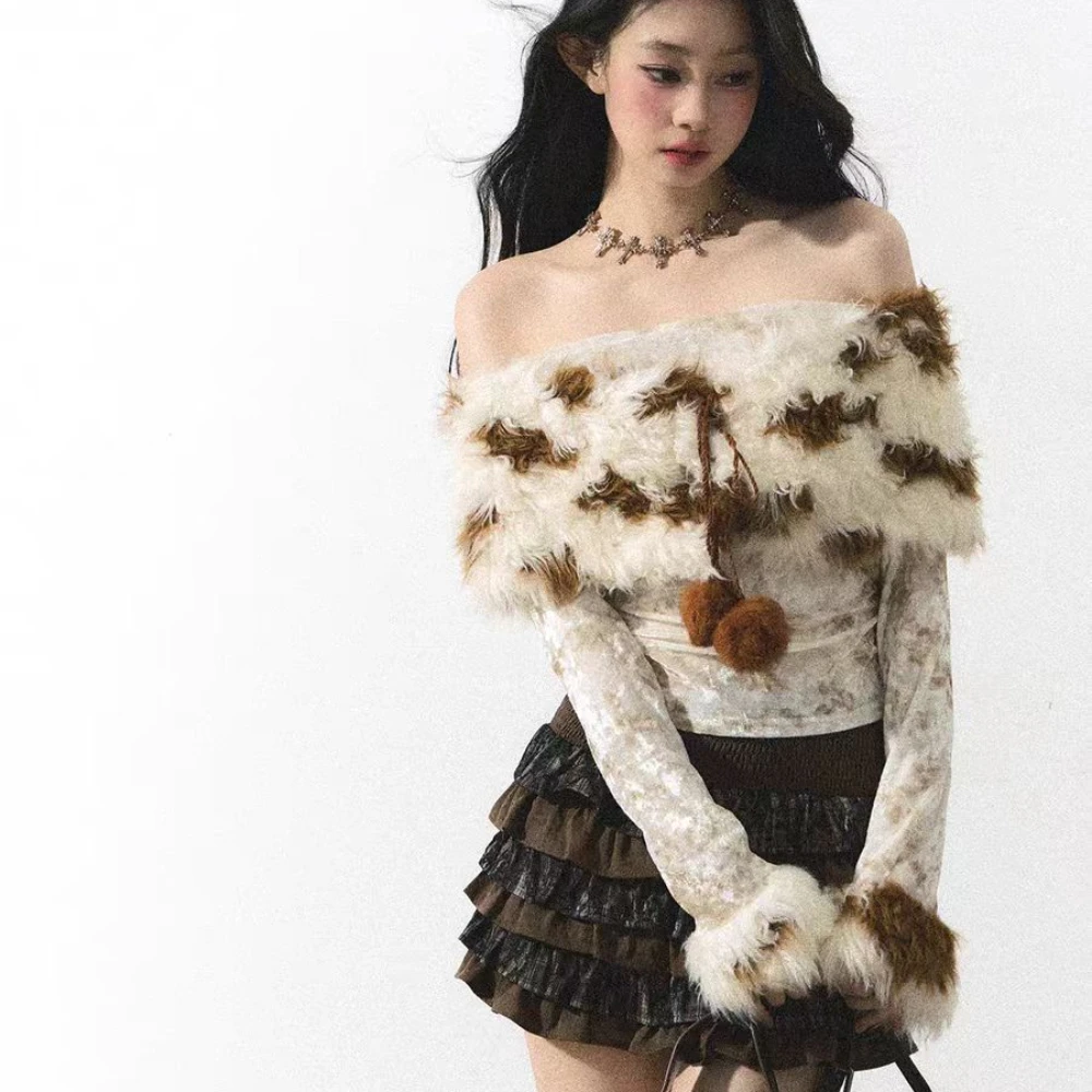 Ретро футболка из полиэстера с искусственным мехом