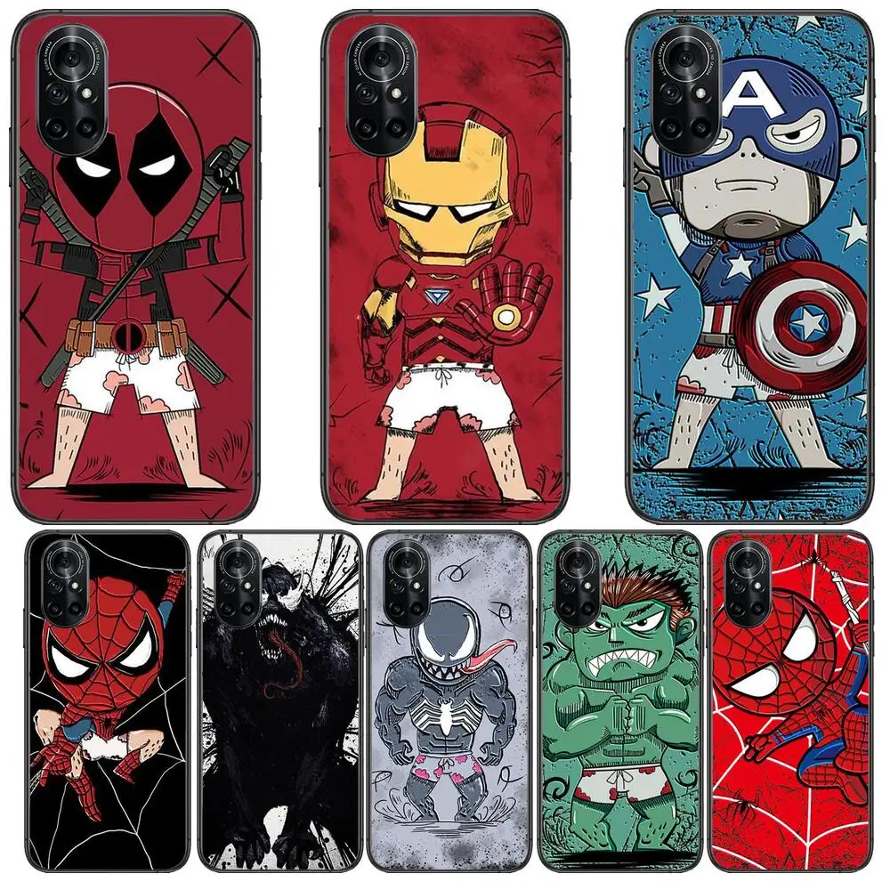 

funny marvel heroes Clear Phone Case For Huawei Honor 20 10 9 8A 7 5T X Pro Lite 5G Black Etui Coque Hoesjes Comic Fash design