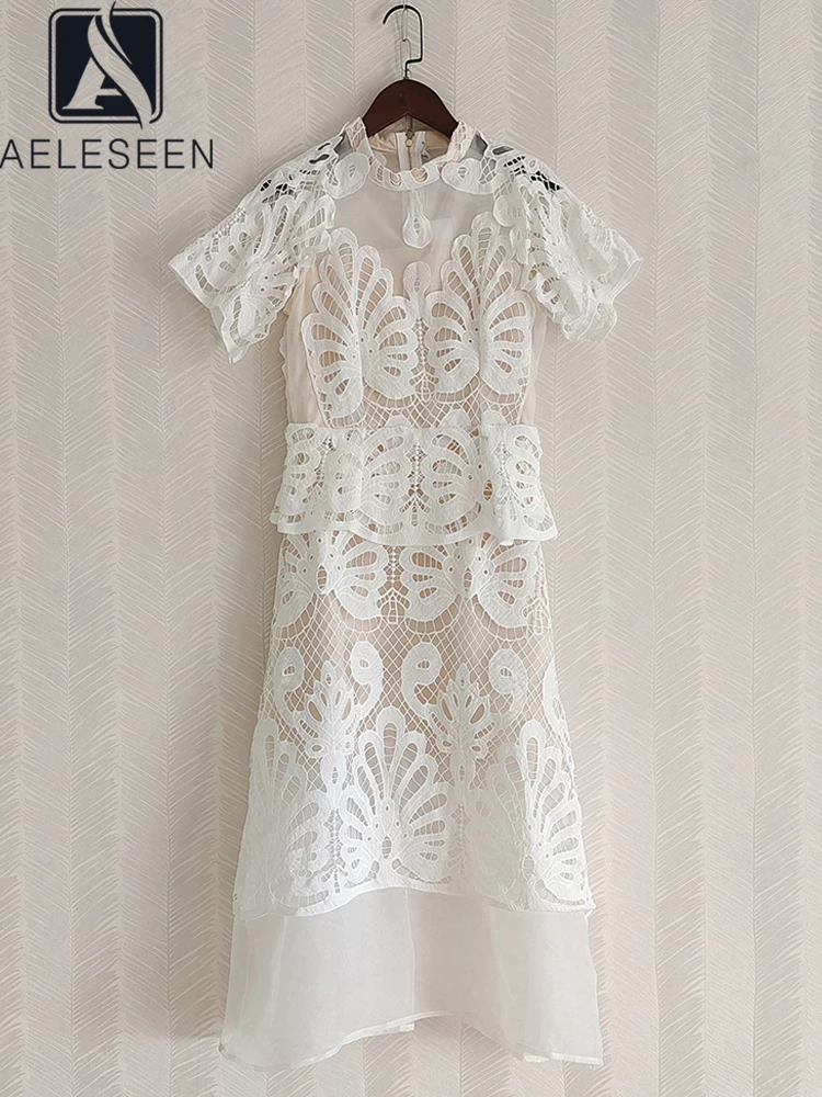 

Женское платье-водолазка AELESEEN, белое платье с цветочной вышивкой, Элегантное Вечерние миди на лето