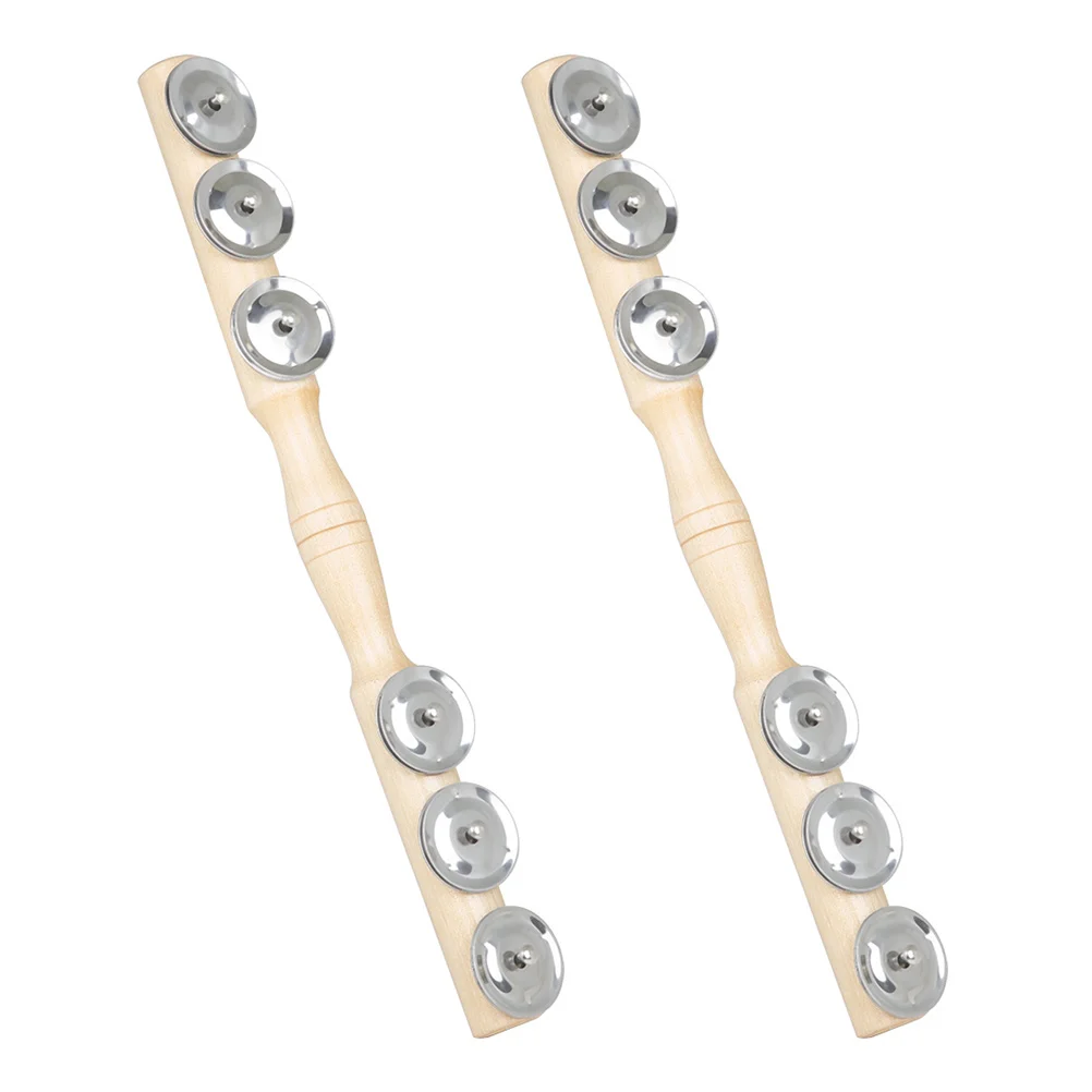 

2 Pcs Six Bell Stick Wooden Toddler Toys Jingle Sticks Musical Tool Indoor Kids Learning Educational Metal Instrument Child