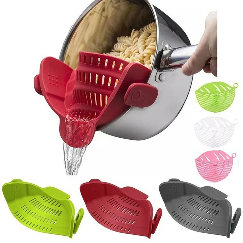 

Silicone Kitchen Strainer Clip Pan Drain Rack Bowl Funnel Rice Pasta Vegetable Washing Colander Draining Excess Liquid Univers