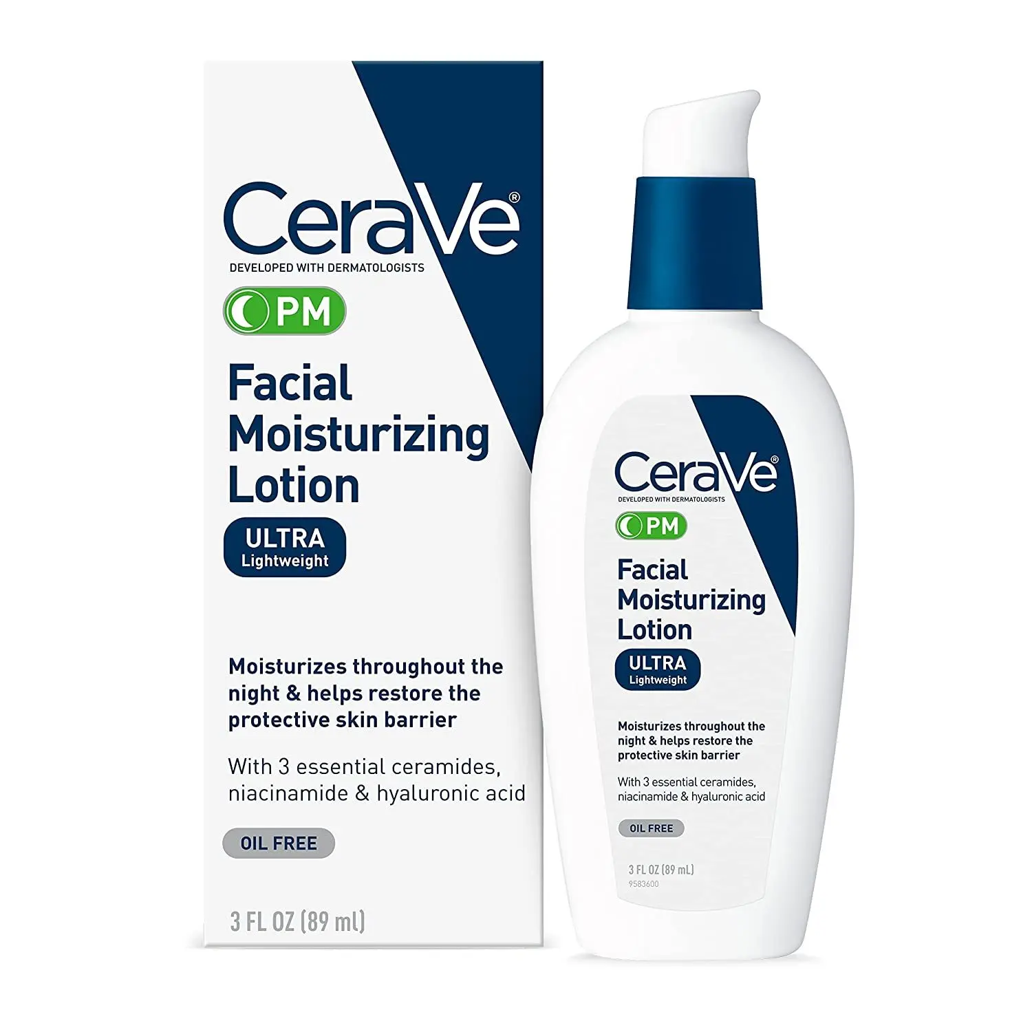 

CeraVe PM Facial Moisturizing Lotion Hyaluronic Acid Niacinamide Night Cream Ultra-Lightweight Oil-Free For All Skin Types 86ml