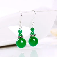 natural green chalcedony hand carved drop earrings fashion boutique jewelry womens green crystal earrings gift 925silver inlaid