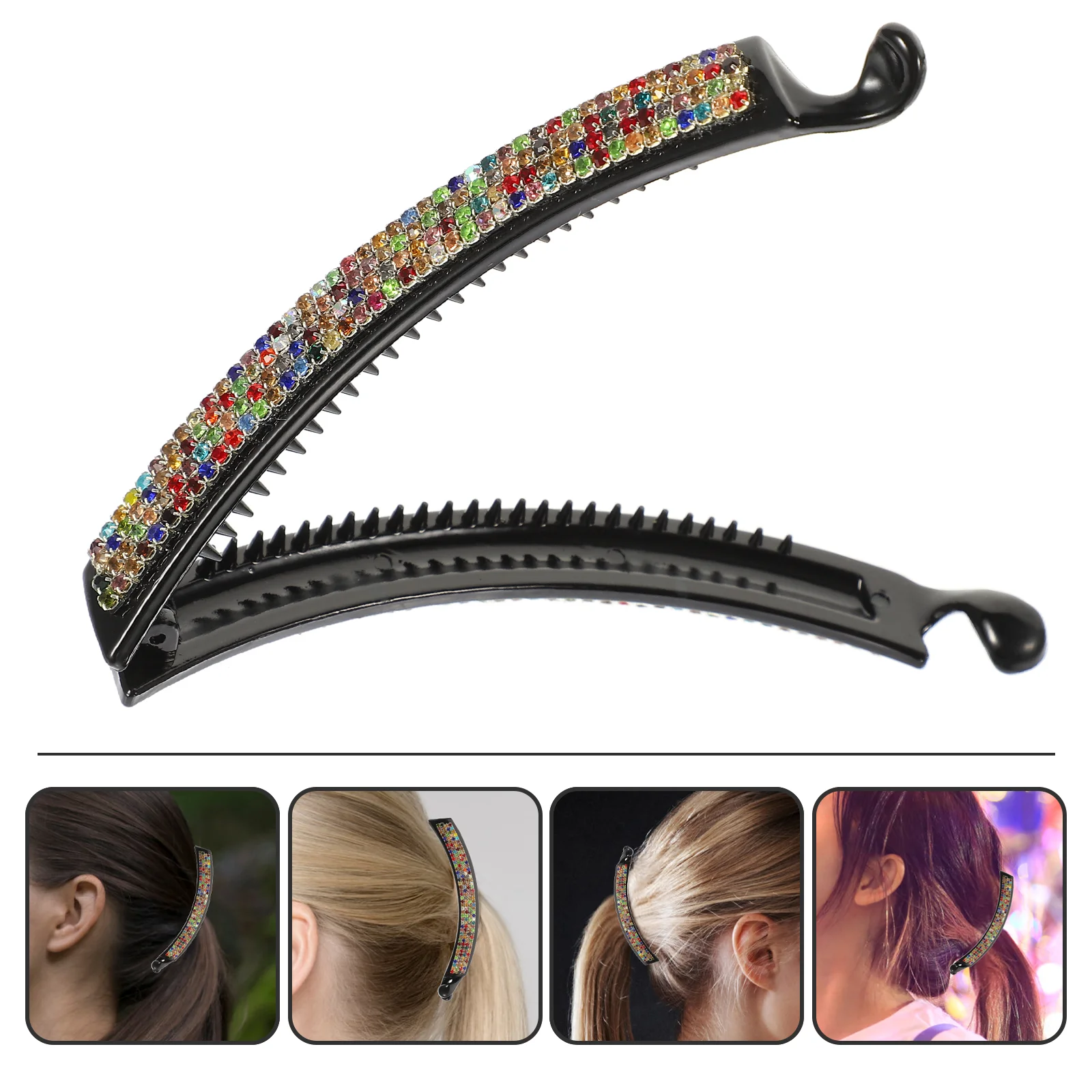 

Hair Clip Clips Banana Rhinestone Beautiful Hairpin Pearl Women Vertical Barettes Claw Grip