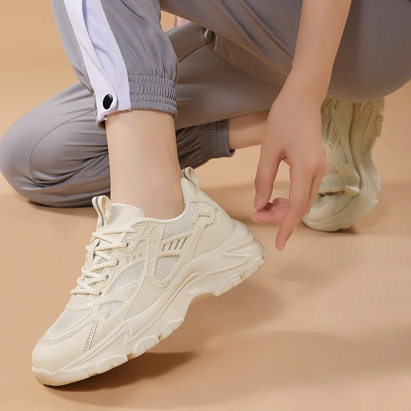 Women Sneakers Genuine Leather Platform Sports Nice Women Casual Shoes Chunky Tenis 5CM Increase Designer Thick Sole Dad Shoes