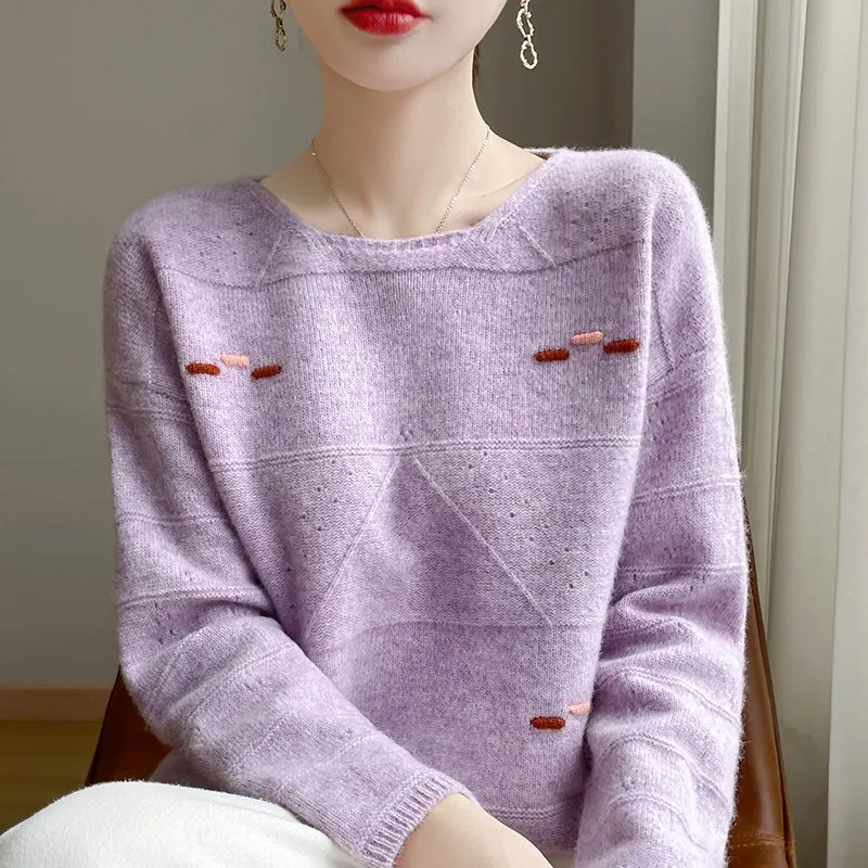 Европейский и американский тренд женский пуловер с длинными рукавами однотонный