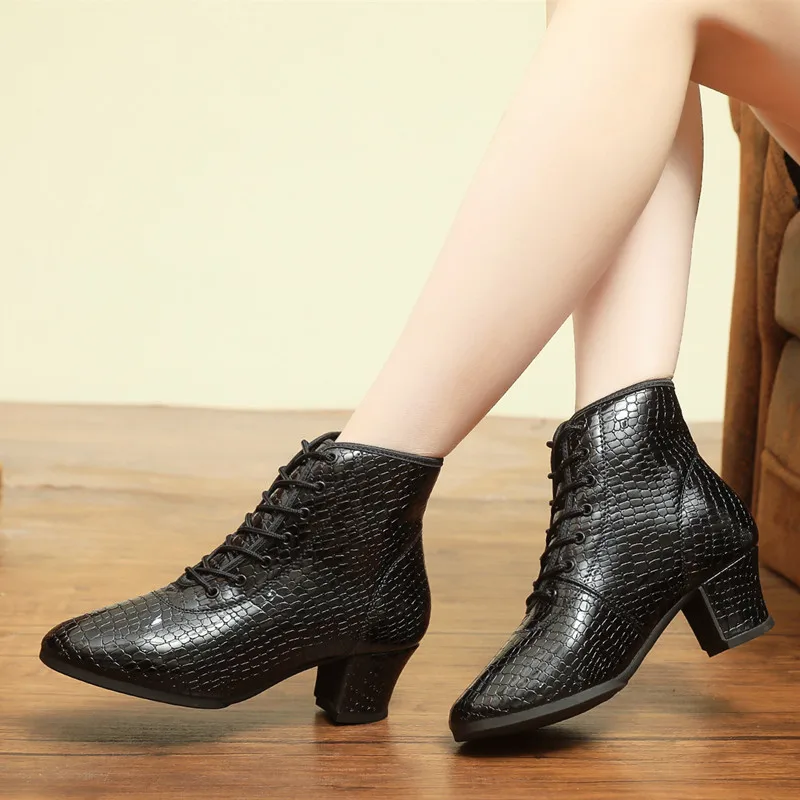 SUN LISA Women's Lady's Girl's Full Sole Chunky Heel Dance Boots Jazz Shoes Ballroom Modern Latin Dance Shoes