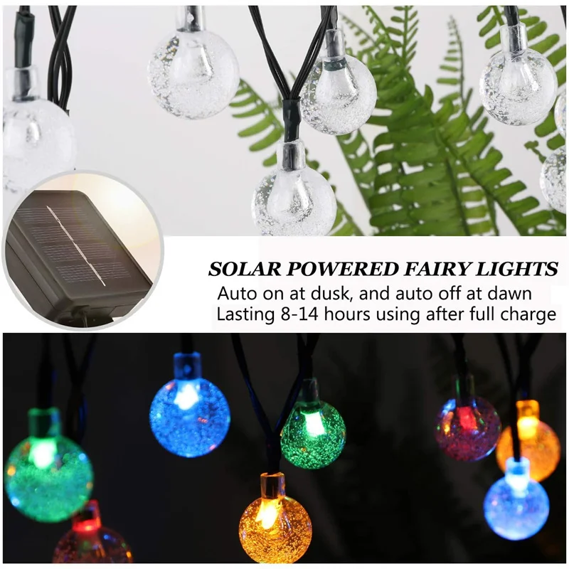 Solar String Lights Outdoor 60 Led Crystal Globe Lights with 8 Modes Waterproof Solar Powered Patio Light for Garden Party Decor images - 6