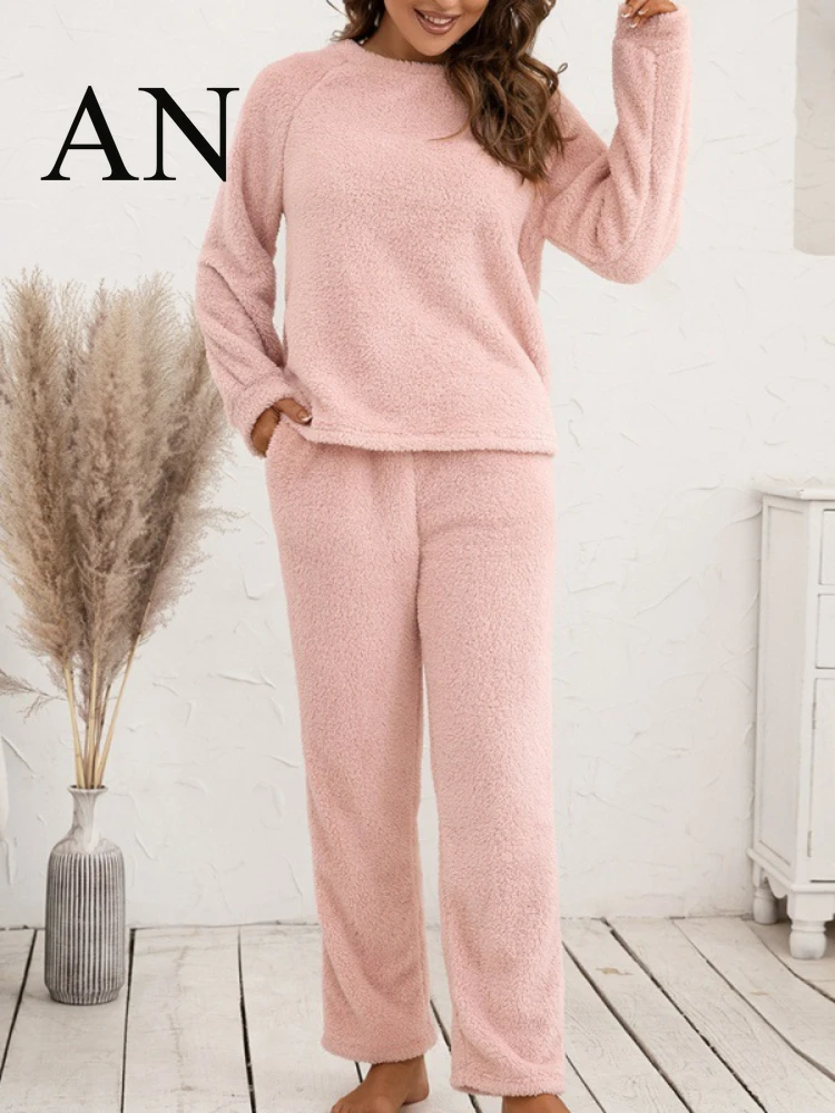 

Hooded Sweater Set Loose Casual Home Wear Double-sided Plush Two-piece Set Two Piece Sets Womens Outifits Fluff Suit