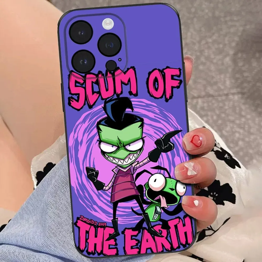 Чехол для телефона Cartoon Invader Z-Zim iPhone 15 14 13 12 11 Plus Pro Max XR XS X 7 8 SE Mini Soft Black Cover
