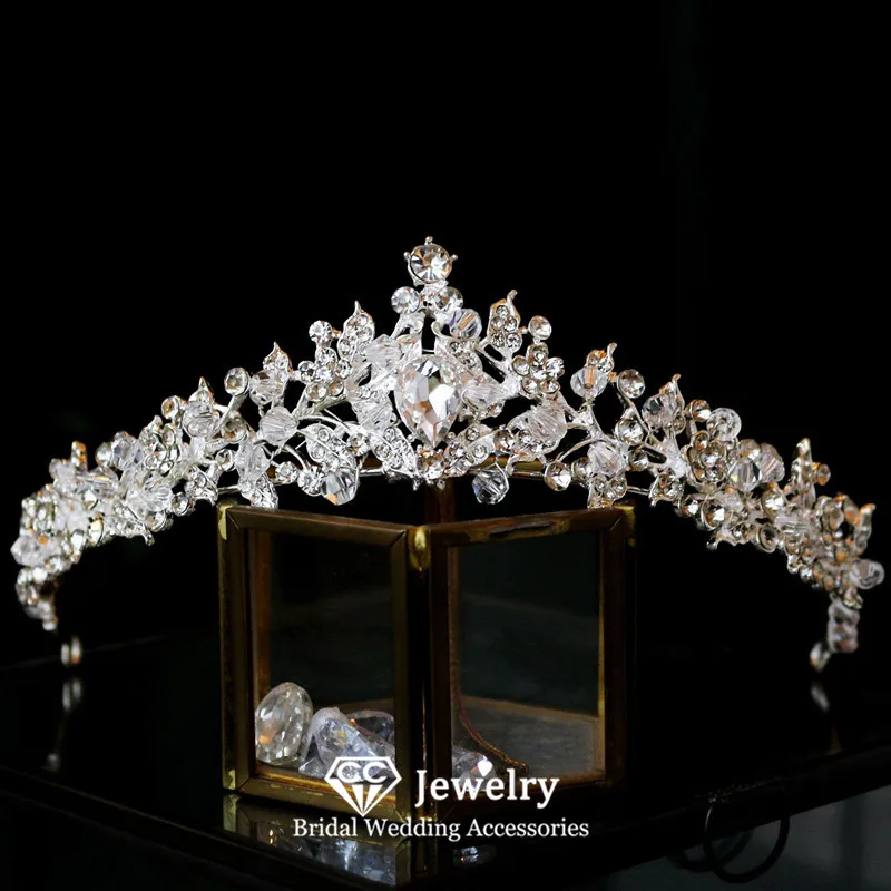 

CC Wedding Crown Women Accessories Bridal Headpiece Engagement Hair Ornaments Flower Shape Crystal Pageant Diadems Party FO51