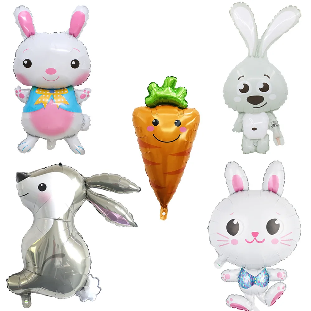 

2023 Easter Day Cartoon Rabbit Aluminum Film Balloons Big Eye Lovely Jungle Rabbit Carrot Happy Birthday Party Decor Kid Balloon