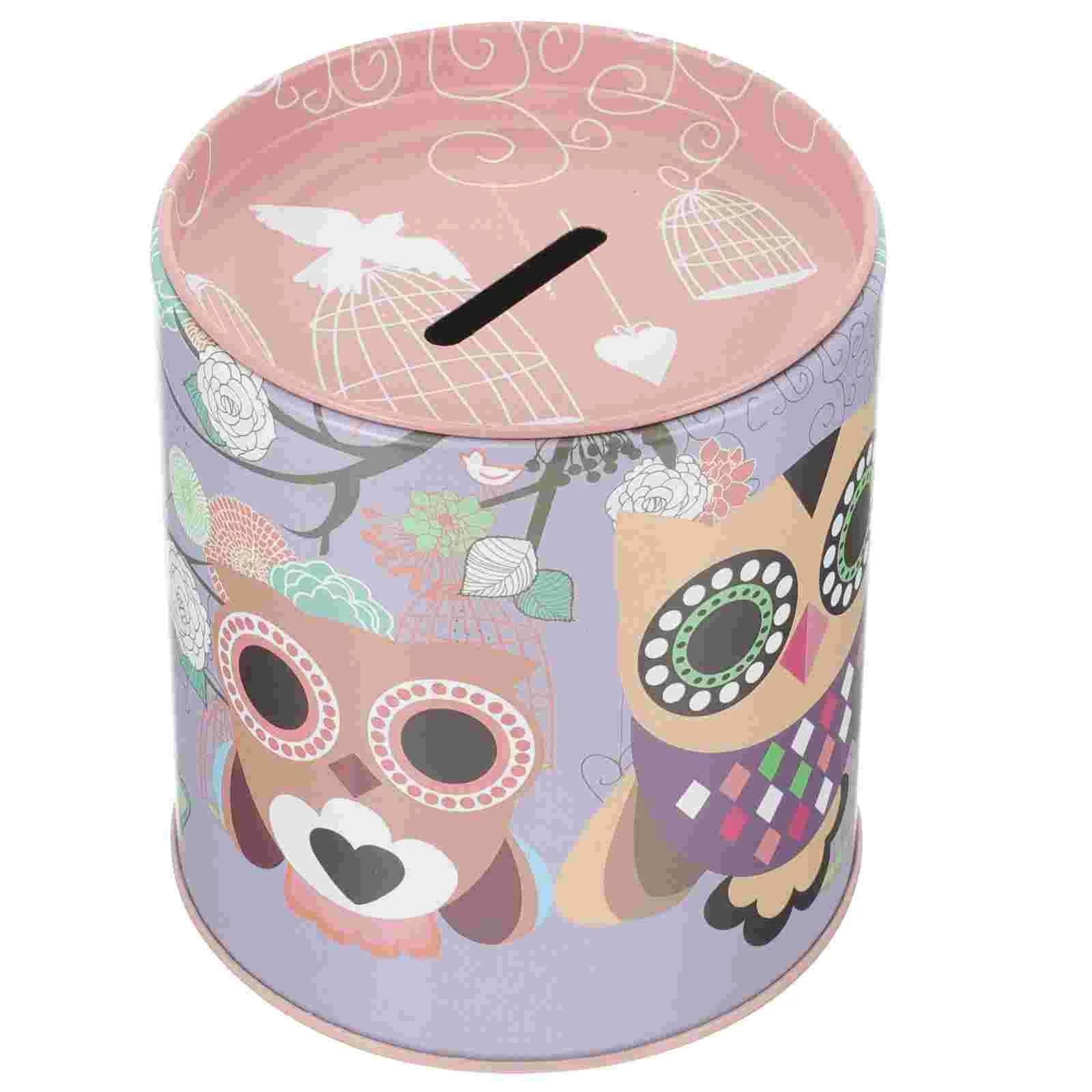 

Cartoon Piggy Bank Owl Pattern Coin Container Kids Money Bank Tinplate Coin Jar