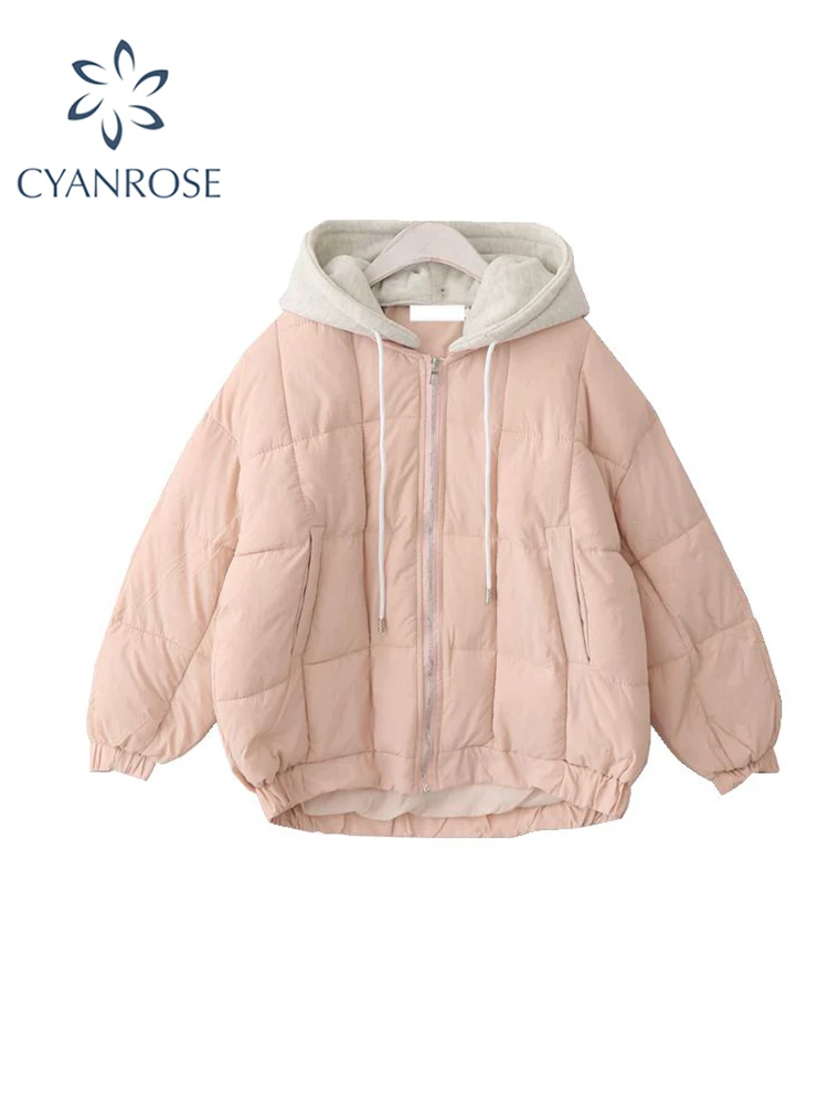

Women's Black Hooded Parka Large Size Overcoat Warm Kawaii Long Sleeve Loose Coat Oversize Korean Padded Jacket for Women Winter