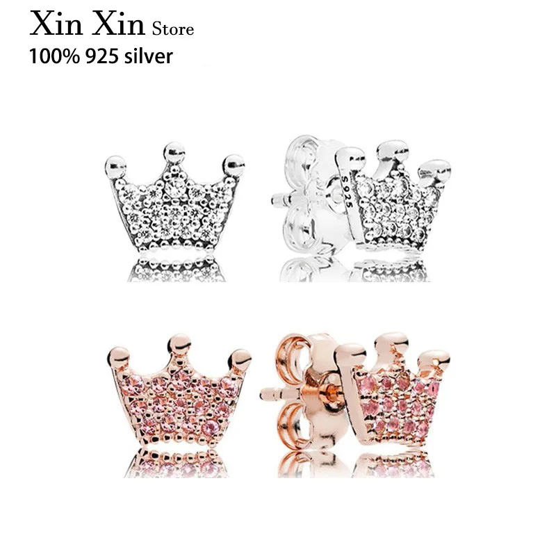 

Authentic S925 Sterling Silver Shining Cz Crown Earrings Women's Fashion Silver Earrings Jewelry Gifts