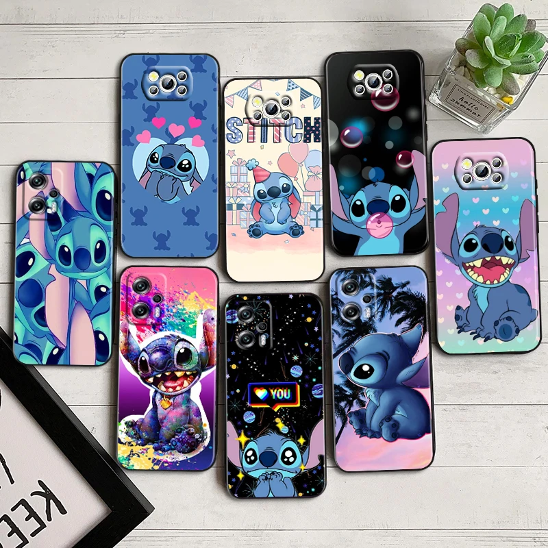 

Stitch lovely disney cartoon For Xiaomi Poco F5 X5 C55 C50 M5 M4 X4 X3 F3 GT NFC M3 C3 M2 F2 F1 X2 Pro Silicone Black Phone Case