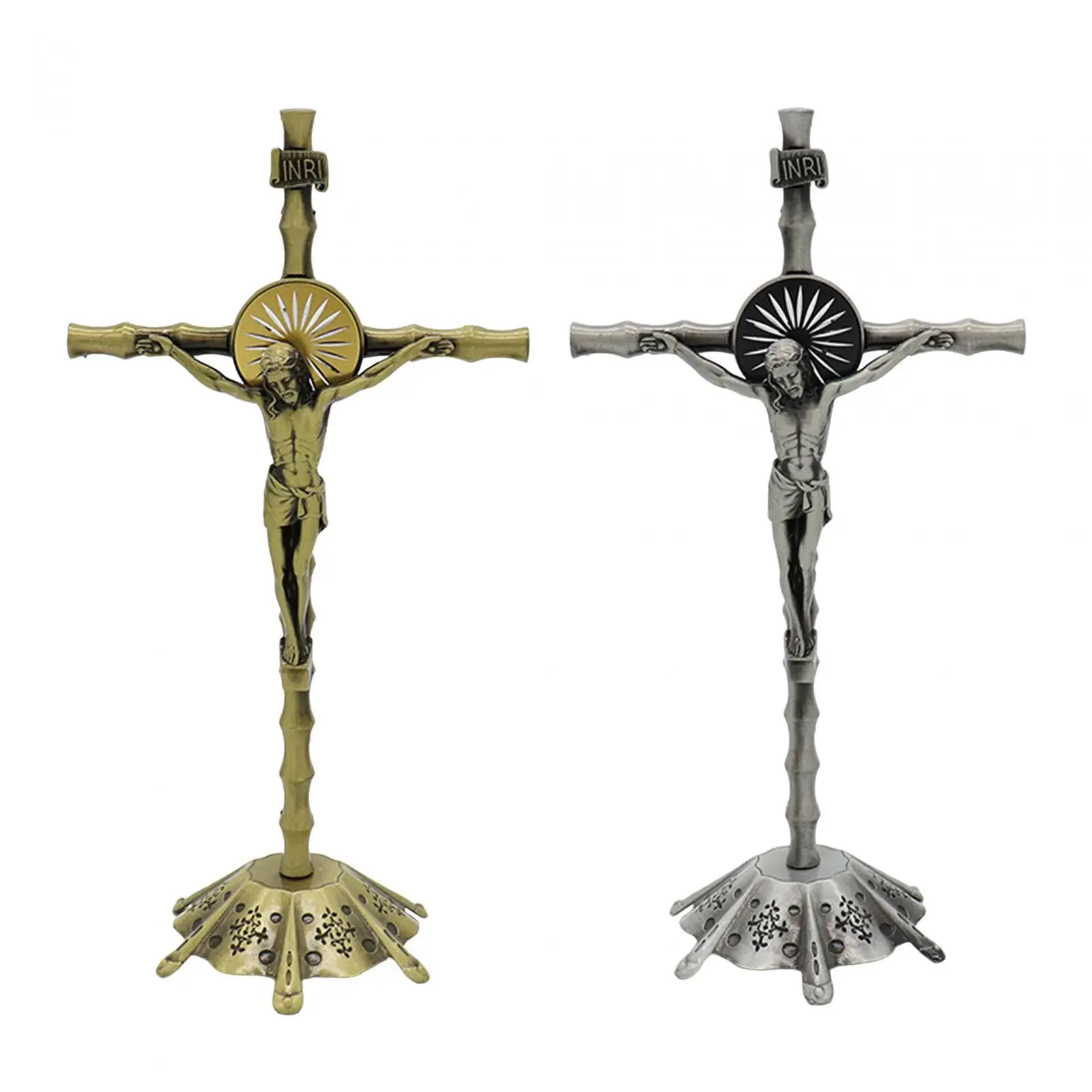 

Wall Cross Statue Metal Religious Tabletop Ornament Church Crucifix Figurine for Thanksgiving Cabinet Home Living Room Easter