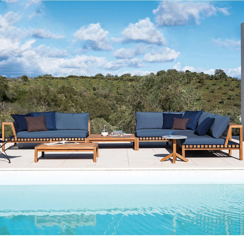 

Outdoor Courtyard Balcony Villa Teak Leisure Sofa Garden Sunshine Room Solid Wood Chair Home Stay Aluminum Alloy Furniture