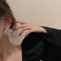 luxury shiny full crystal flower stud earrings for women 2022 korean fashion party wedding jewelry sexy rhinestone earrings