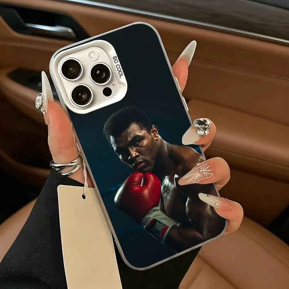 Чехол для телефона с изображением Мухаммада Али для iPhone 17, 16, 15, 14, 13, 12, 11 Plus, Pro Max, XS, белый с серебристым отливом (art.: 3920da2d7a8ca) - 3920da2d7a8ca