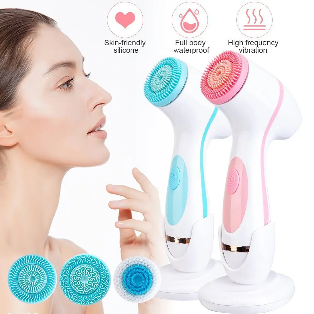 3 In 1 Electric Facial Cleansing Brush Deep Cleaning Rotating Face Brush Silicone Waterproof Facial Care Skin Exfoliation Beauty