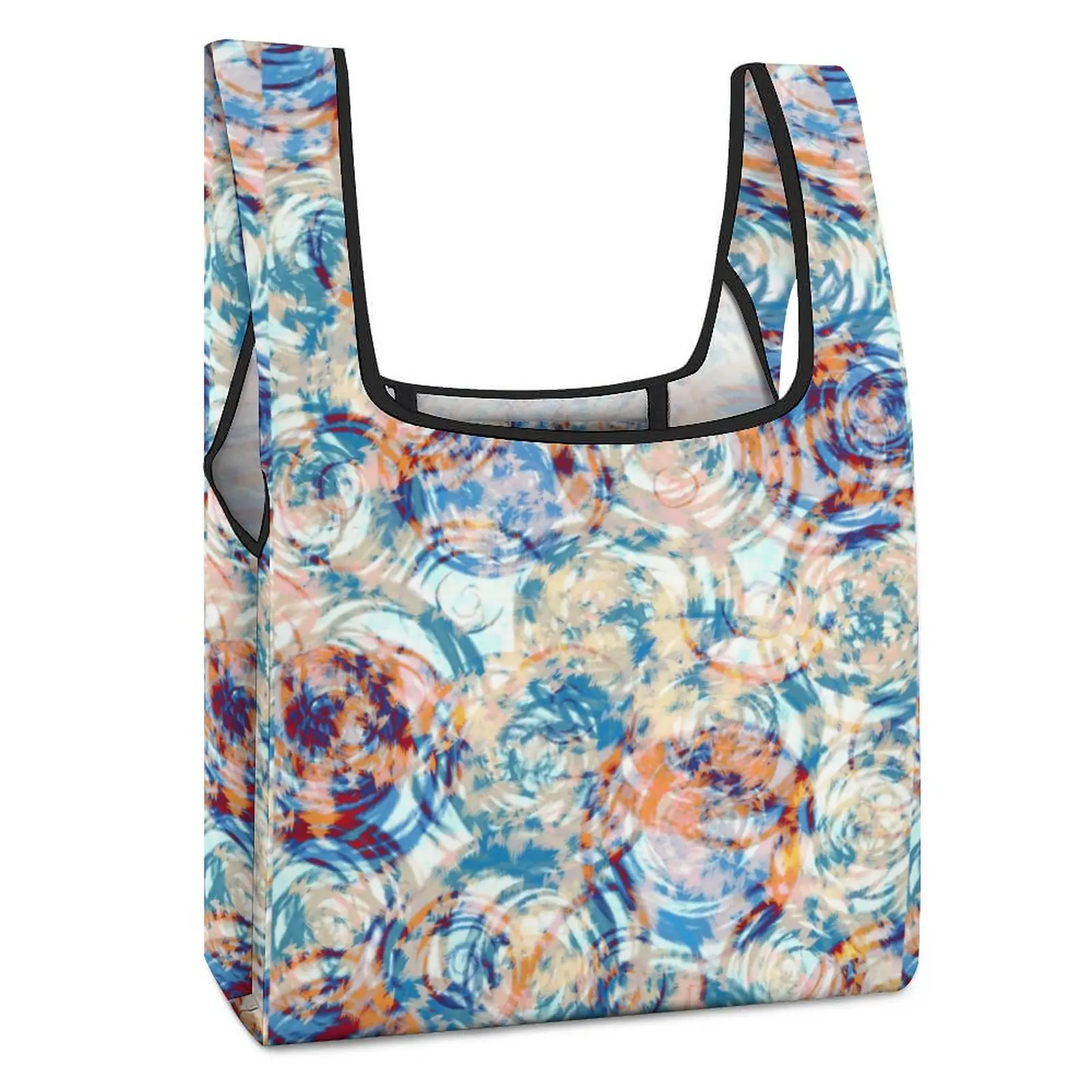 Customized Printed Small Shoppers Shopping Bag Double Strap Handbag Colorful Flower Tote Casual Grocery Bag Custom Pattern