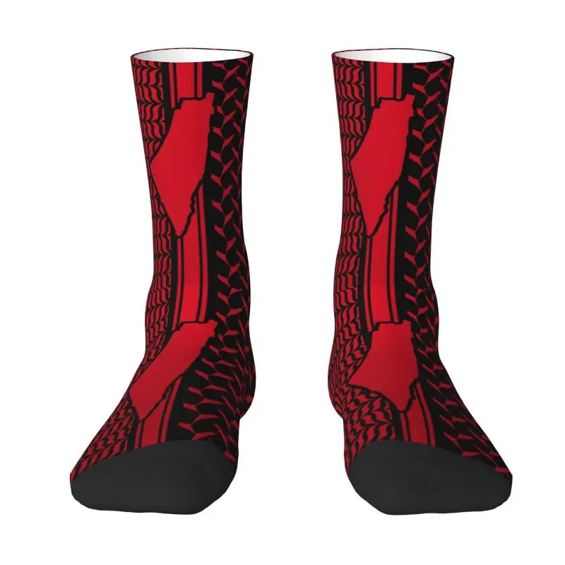 

Крутые мужские носки Kufiya с надписью «Kufiya», унисекс, дышащие теплые носки с 3D-принтом Палестины, киффия, с красным и черным фоном