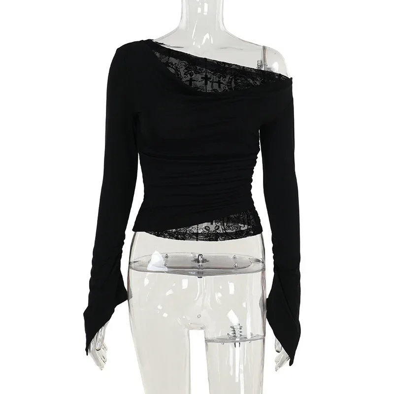 Готические топы с косыми плечами и длинными рукавами модные осенние элегантные