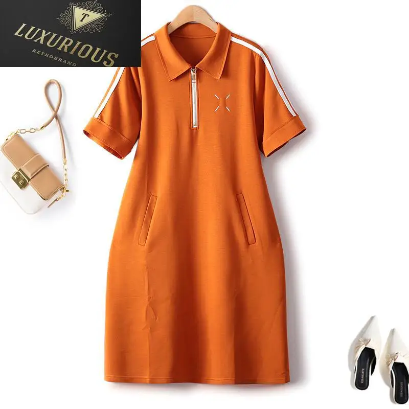 

Sport Dresses For Women 2023 New European Striped Sleeve Straight Summer Short Fashion Embroidered Elegant Casual Dress