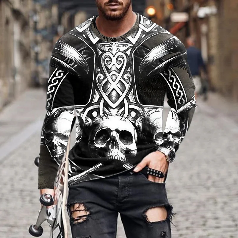 

Футболка мужская с длинным рукавом и 3D-принтом черепа, 6XL
