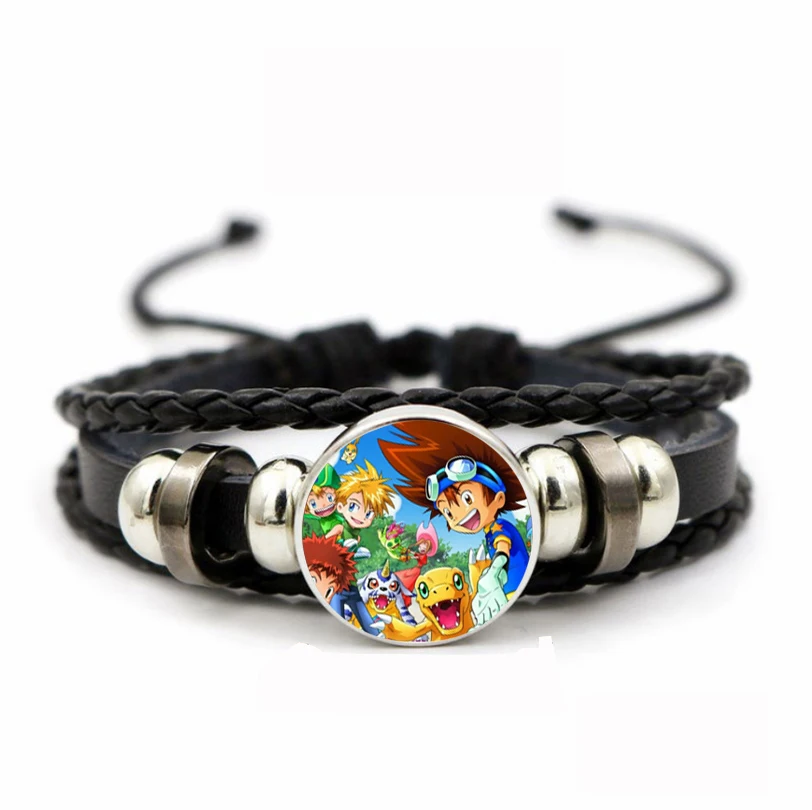 

Boy Girls Cartoon Bracelet Leather PU Woven Bracelet Time Gem Wristband Kids Gift For Anime Digimon Adventure Braided Bangle