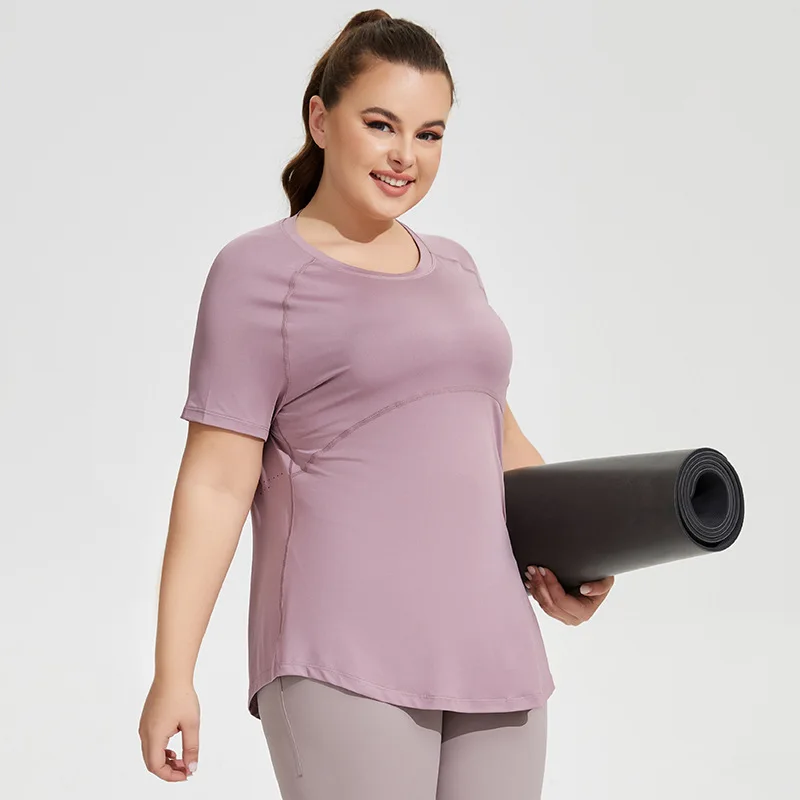 Plus Size Women Tops Summer Short Sleeve Breathable Running Gym T Shirt Yoga Shirts Woman Fitness Outfit Casual Shirt 3XL 4XL